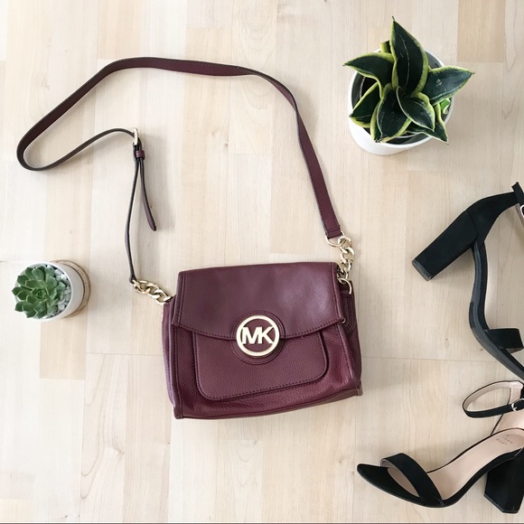 Michael Kors Handbags - Michael Kors Fulton Maroon Crossbody Flap Satchel
